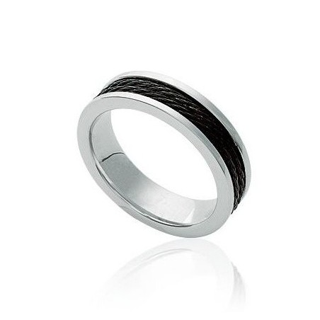 Bague bicolore pour homme, anneau en acier gris et noir