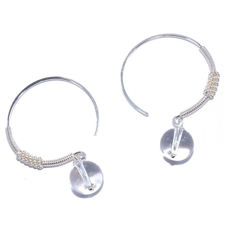 Créoles originales avec perles cristal et argent pour femme - bijou créateur Créoles originales avec perles cristal et argent pour femme - bijou créateur