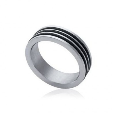 Bague / anneau noir et gris pour homme en acier - Santino