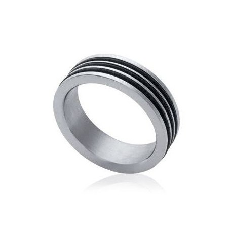 Bague / anneau noir et gris pour homme en acier - Santino
