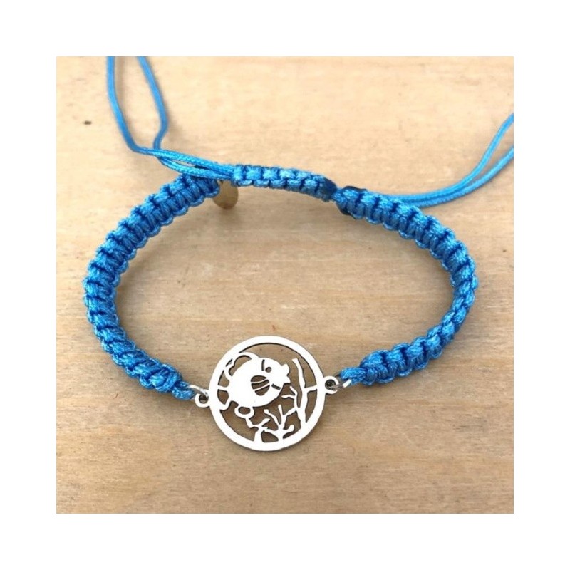 Bracelet poisson en argent et cordon tressé