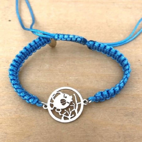 Bracelet poisson en argent et cordon tressé