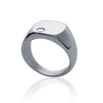Bague chevalière en acier inoxydable et pierre de zircon - Gimy