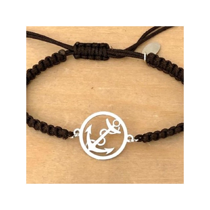 Bracelet Ancre marine en argent, Cordon tressé, couleur au choix