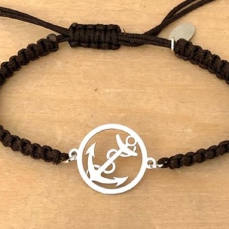 Bracelet Ancre marine en argent, Cordon tressé, couleur au choix