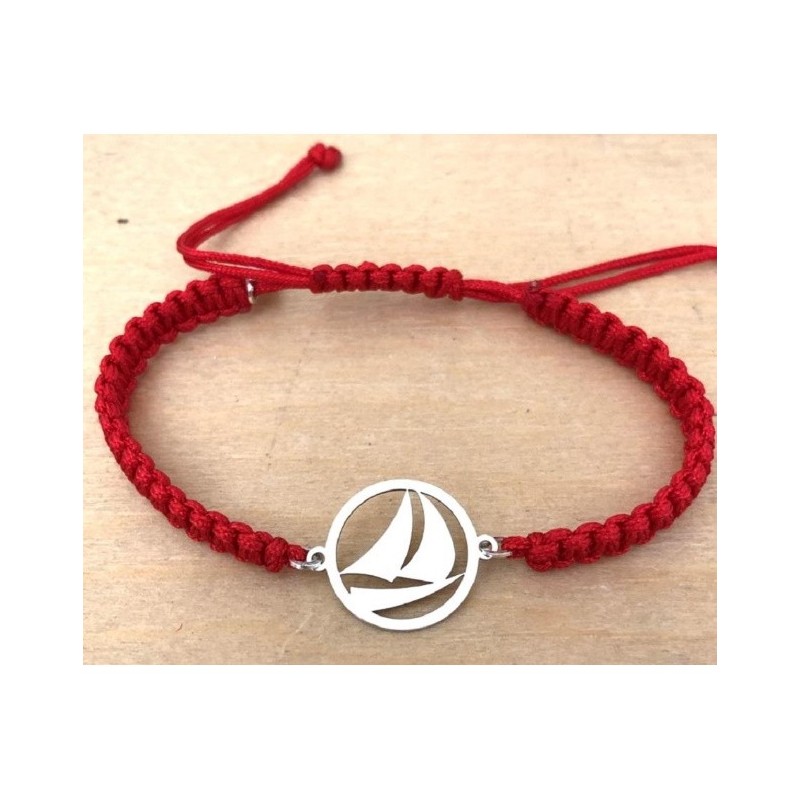 Bracelet Voilier en argent + Cordon tressé couleur au choix - CabaneTchanque