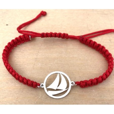 Bracelet Voilier en argent + Cordon tressé couleur au choix - CabaneTchanque Bracelet Voilier en argent + Cordon tressé couleur au choix - CabaneTchanque