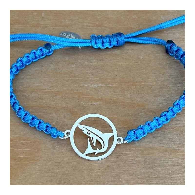 Bracelet Requin en argent + Cordon tressé au choix - CabaneTchanque