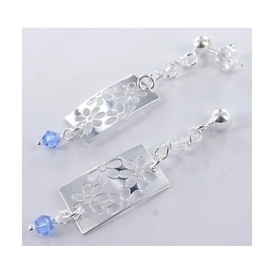 Boucles d'oreille cristal bleu et argent pour femme - Fa - Lyn&Or Bijoux