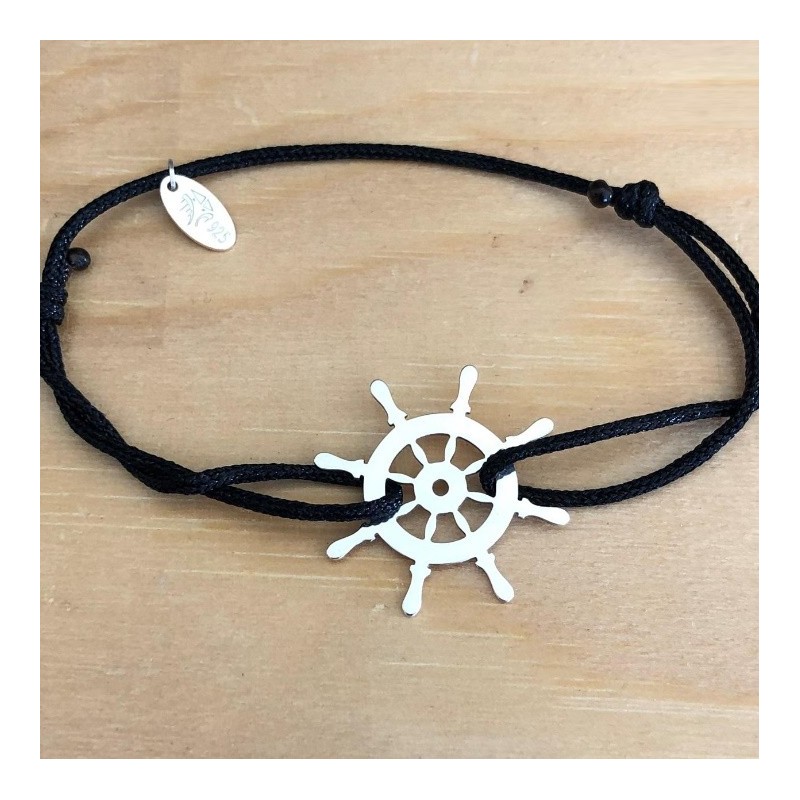 Bracelet Barre de marin en argent + Cordon tressé au choix - CabaneTchanque