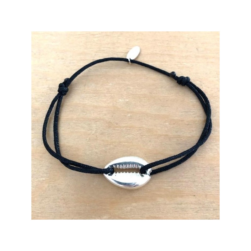 Bracelet Coquillage Cauri en argent + Couleur au choix - CabaneTchanque