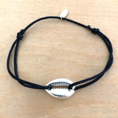 Bracelet Coquillage Cauri en argent + Couleur au choix - CabaneTchanque