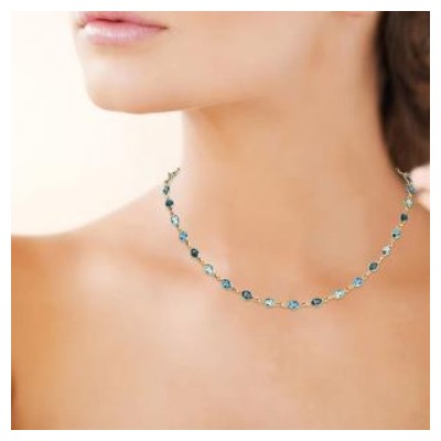 Collier Swarovski bleu panaché et plaqué or pour femme - Lyn&Or Bijoux