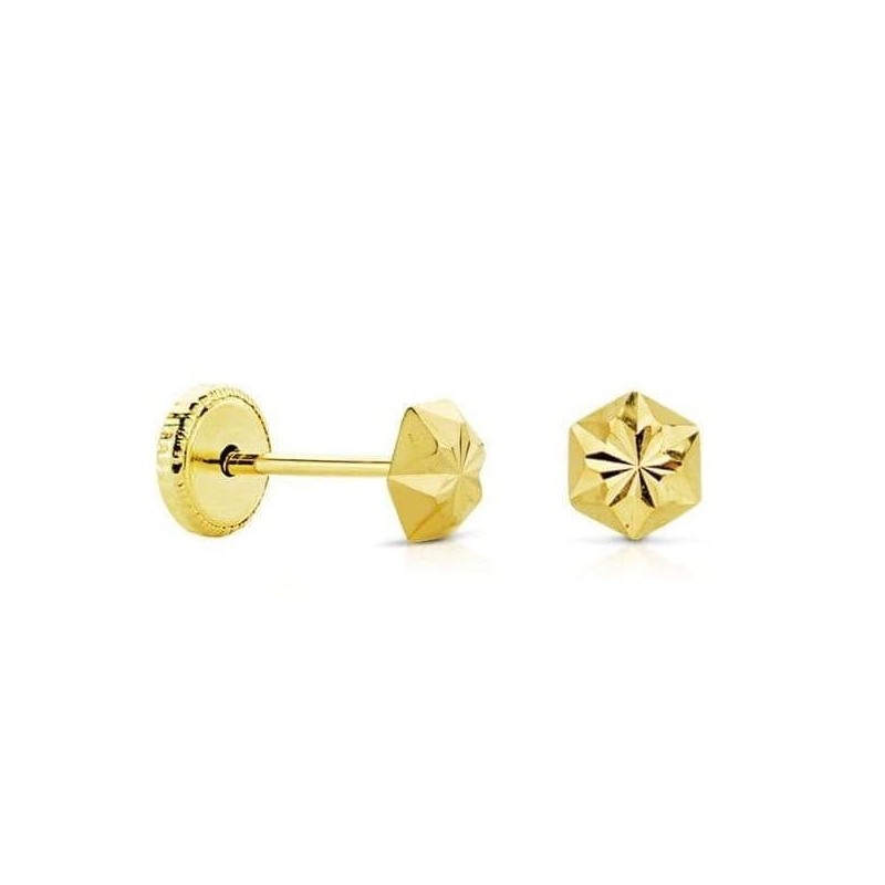 Boucles d'oreilles bébé or 750/1000 - Etoile à facettes 4mm - Fermoir vis