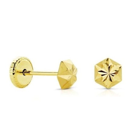 Boucles d'oreilles bébé or 750/1000 - Etoile à facettes 4mm - Fermoir vis