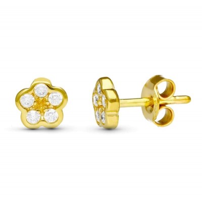 Boucles d'oreilles fille or 18 carats et zircon - Fleur - Fermoir vis