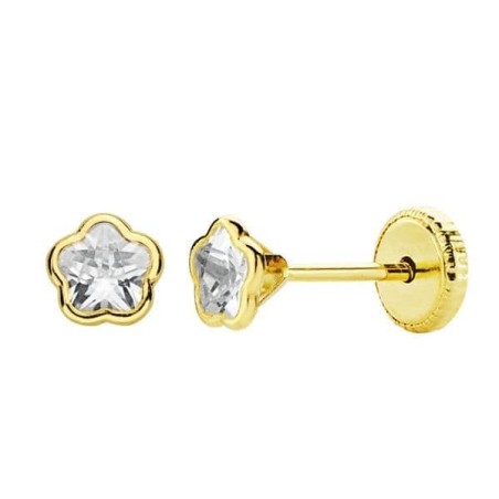 Boucles d'oreilles 4mm or 750/1000 pour bébé, fermoir à vis, zircon - Fleur