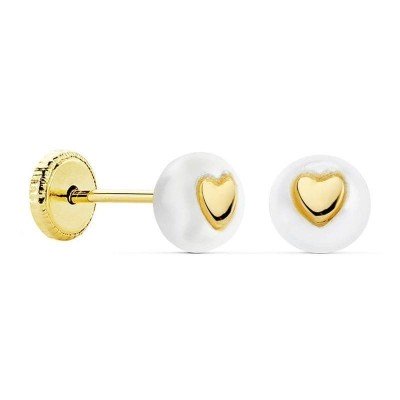 Boucles d'oreilles bébé en perles et or 18 carats - Coeur