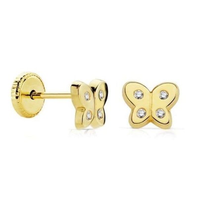 Boucles d'oreilles fillette or jaune 750 et zircon - Papillons