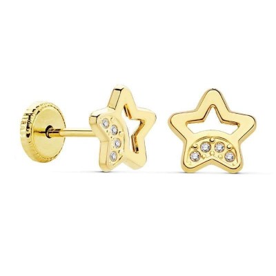 Boucles d'oreilles or 18 carats bébé, étoile dorée et zircon