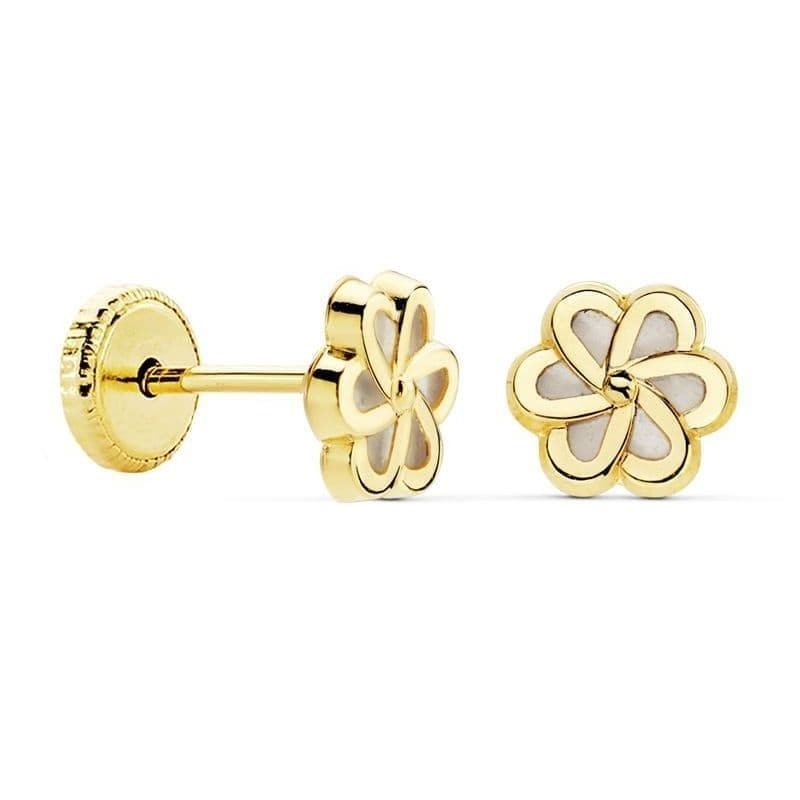 Boucles d'oreilles, nacre et or 18 carats pour fille, fermoir à vis - Rosace