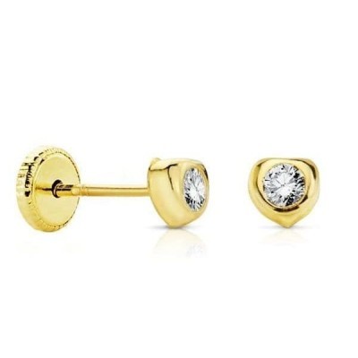 Boucles d'oreilles coeur en or et zircon pour bébé et fillette 4mm
