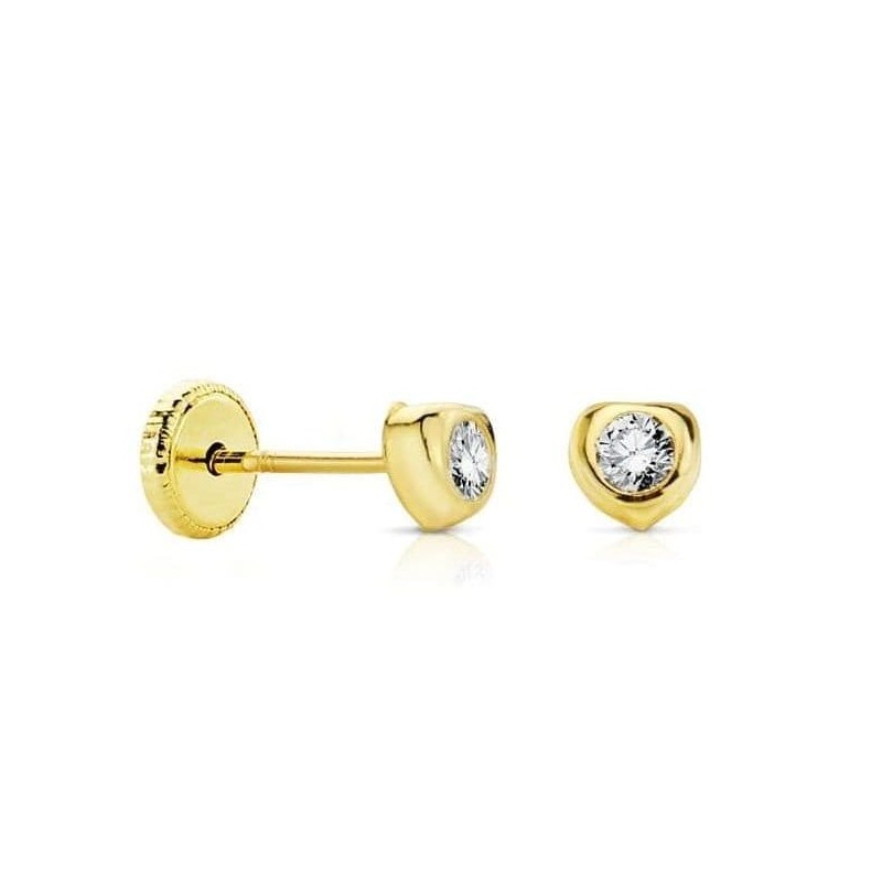 Boucles d'oreilles coeur en or et zircon pour bébé et fillette 4mm