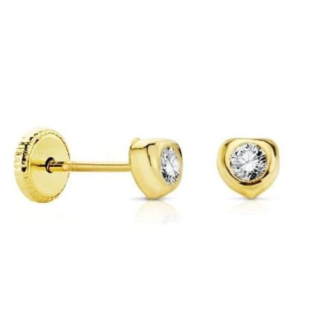 Boucles d'oreilles coeur en or et zircon pour bébé et fillette 4mm