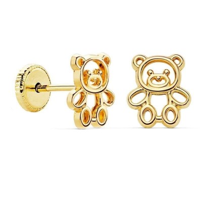 Boucles d'oreilles ourson en or 18 carats, bébé et fillette, fermoir à vis