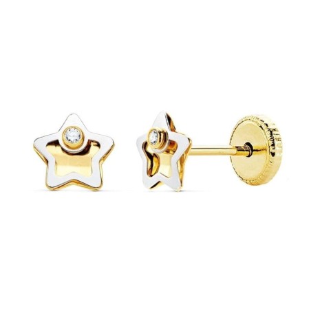 Boucles d'oreilles or bicolore 18 carats et zircon, bébé et fille - Etoile