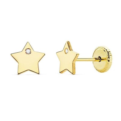 Boucles d'oreilles étoile en or jaune 18 carats et zircon pour fille