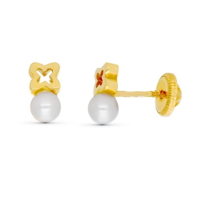 Boucles d'oreilles fille, perle et or 18 carats, fermoir vis - Lune