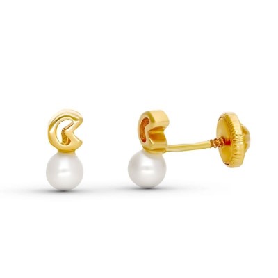 Boucles d'oreilles fille, perle et or 18 carats, fermoir vis - Trèfle