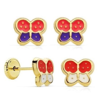 Boucles D'oreilles Papillon Multicolores – Perles Et Ailes Bleues, Spirale Doré