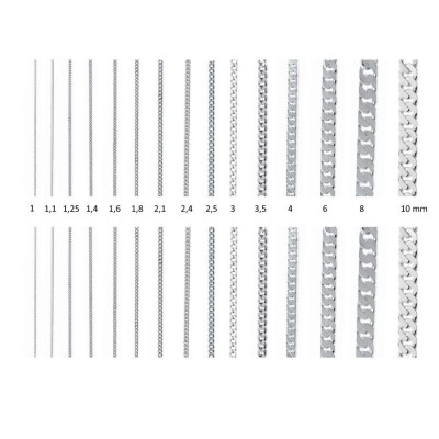 Chaîne argent massif 925, homme, femme, enfant, maille gourmette - 15 largeurs au choix
