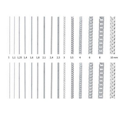 Chaîne argent massif 925, homme, femme, enfant, maille gourmette - 15 largeurs au choix