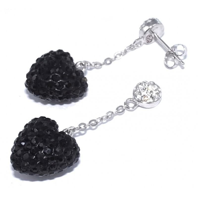boucle d'oreille fantaisie en argent 925 pour femme, Coeur Noir boucle d'oreille fantaisie en argent 925 pour femme, Coeur Noir