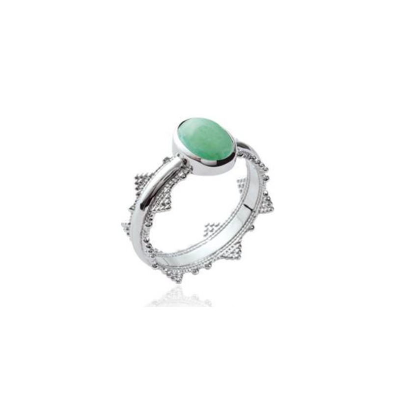Bague femme en argent rhodié et aventurine verte - Yvana - Lyn&Or Bijoux