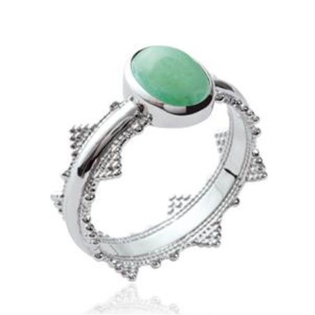 Bague femme en argent rhodié et aventurine verte - Yvana - Lyn&Or Bijoux