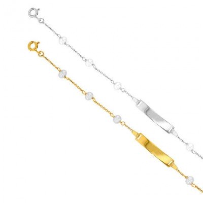 Bracelet gourmette bébé à graver en or et perles de culture