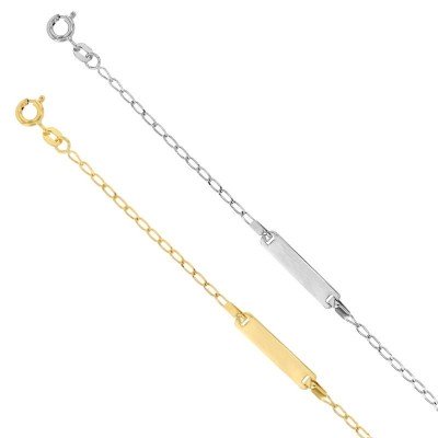 Bracelet identité or blanc /or jaune 18 carats pour enfant, maille Cheval