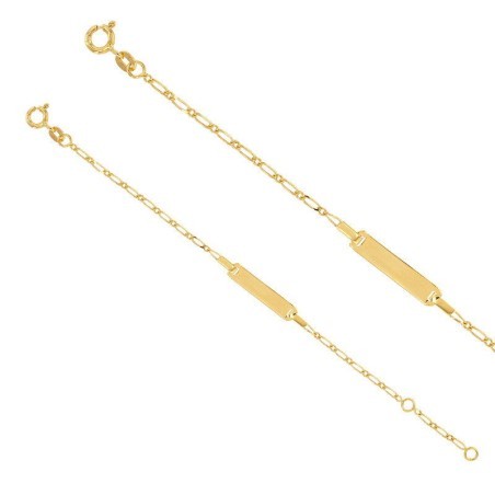 Gourmette or 18k, plaque identité à graver pour enfant - maille Figaro