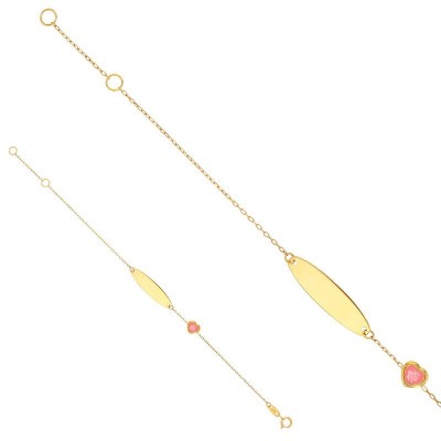 Gourmette prénom originale pour fille, or massif - coeur rose