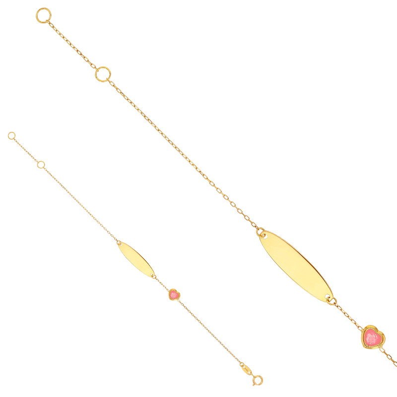 Gourmette prénom originale pour fille, or massif - coeur rose