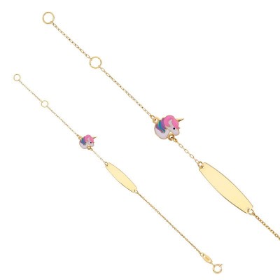 Bracelet avec gravure pour bébé fille, or jaune 18k - Motif licorne