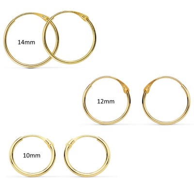 Créoles or 18 carats, fil fin 1mm, diamètre 10/12/14 mm - Liberté