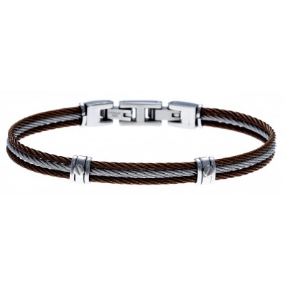 Bracelet jonc pour homme en câbles d'acier brun et gris - Chili - Lyn&Or Bijoux