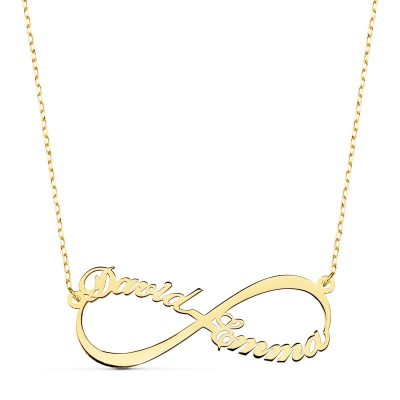 collier or avec 2 prénoms découpés, maman ou amoureux
