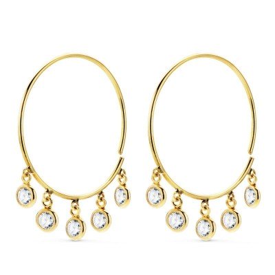 Créoles femme, or jaune 750 et breloques brillantes - Alyssia