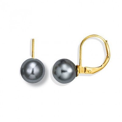 Boucles d'oreilles dormeuses en perles grises 8 mm - Julia